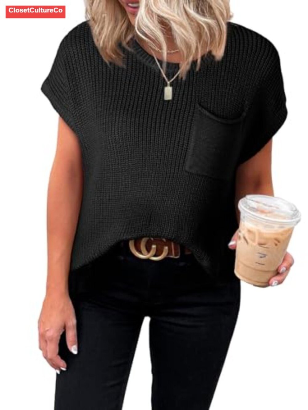 Women's Short Sleeve Tunic Sweater Loose Knit Pullover Top
